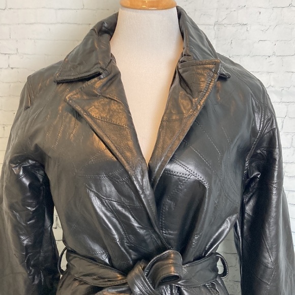 GIOVANNI NAVARRE LEATHER COMPANY NWT Trench Coat Italian Stone Patchwork Matrix - Picture 3 of 16